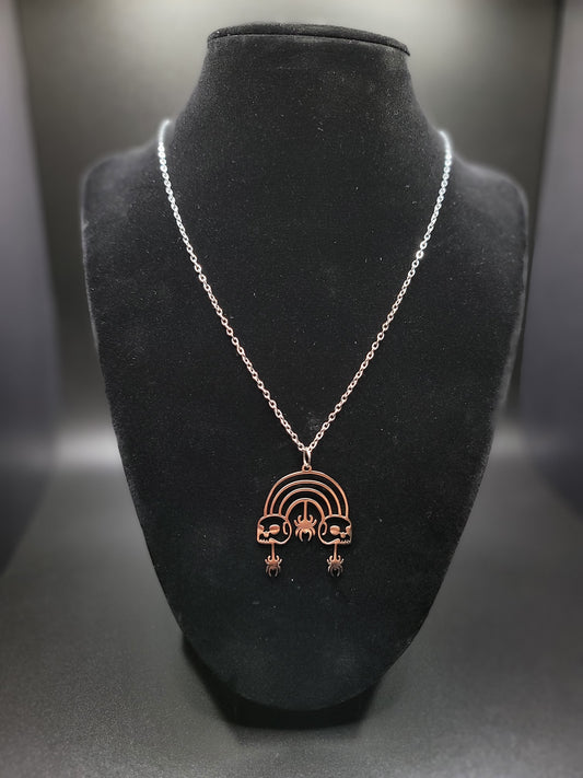 Rainbow Skull Spider Necklace