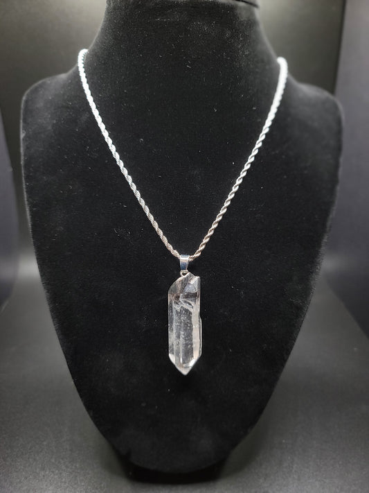 Large Quartz Point Stainless Steel Pendent Necklace