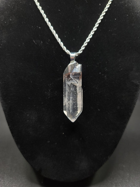 Large Quartz Point Stainless Steel Pendent Necklace