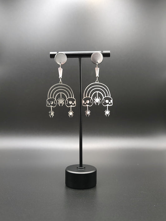 Rainbow Skull Spider Earrings