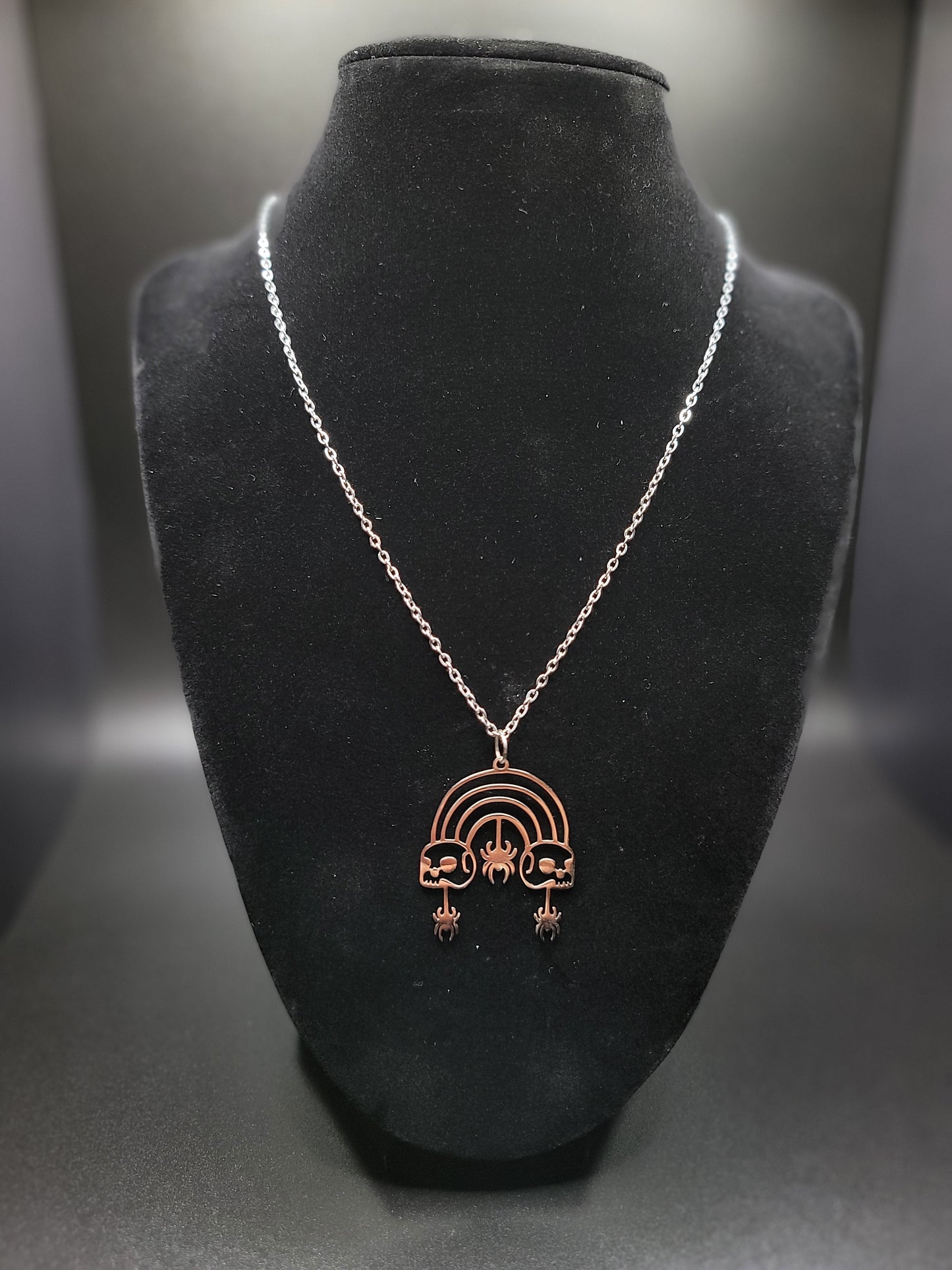 Rainbow Skull Spider Necklace